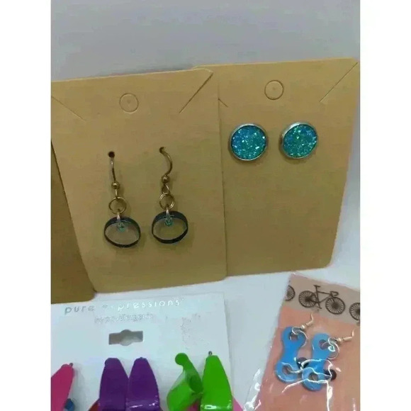 Fun Colorful Earrings 14 Pair Various Styles Mixed Materials Womens Jewelry Lot - Picture 7 of 8